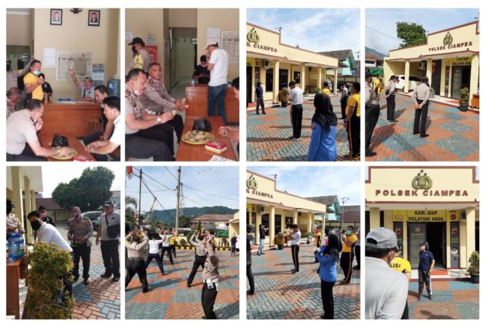 Jaga Kebugaran Dan Cegah Penyebaran Virus Corona, Personil Polsek Ciampea Laksanakan Senam Bersama